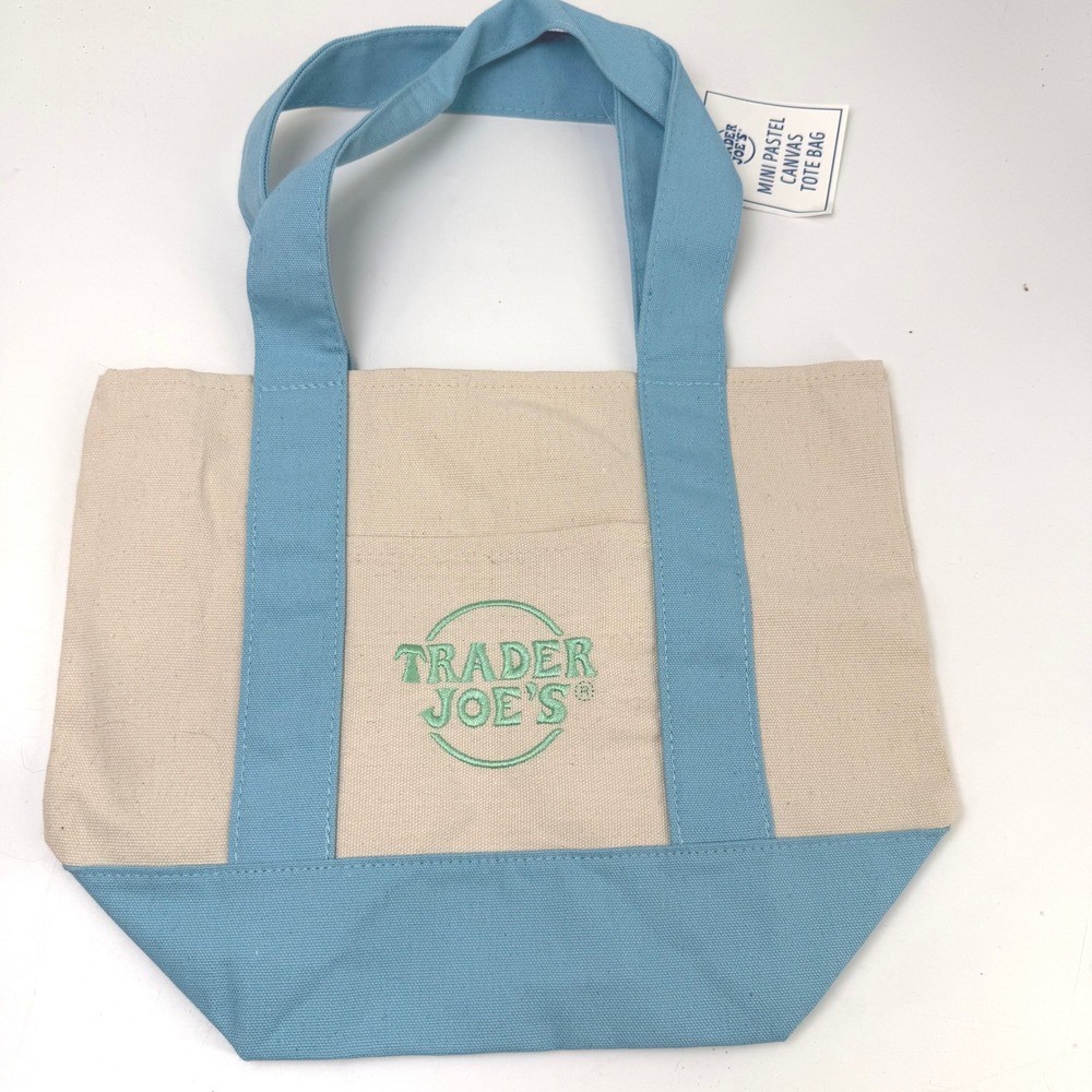 Trader Joes Mini Tote NWT Blue Canvas Grocery Beach Eco Viral Summer Streetwear